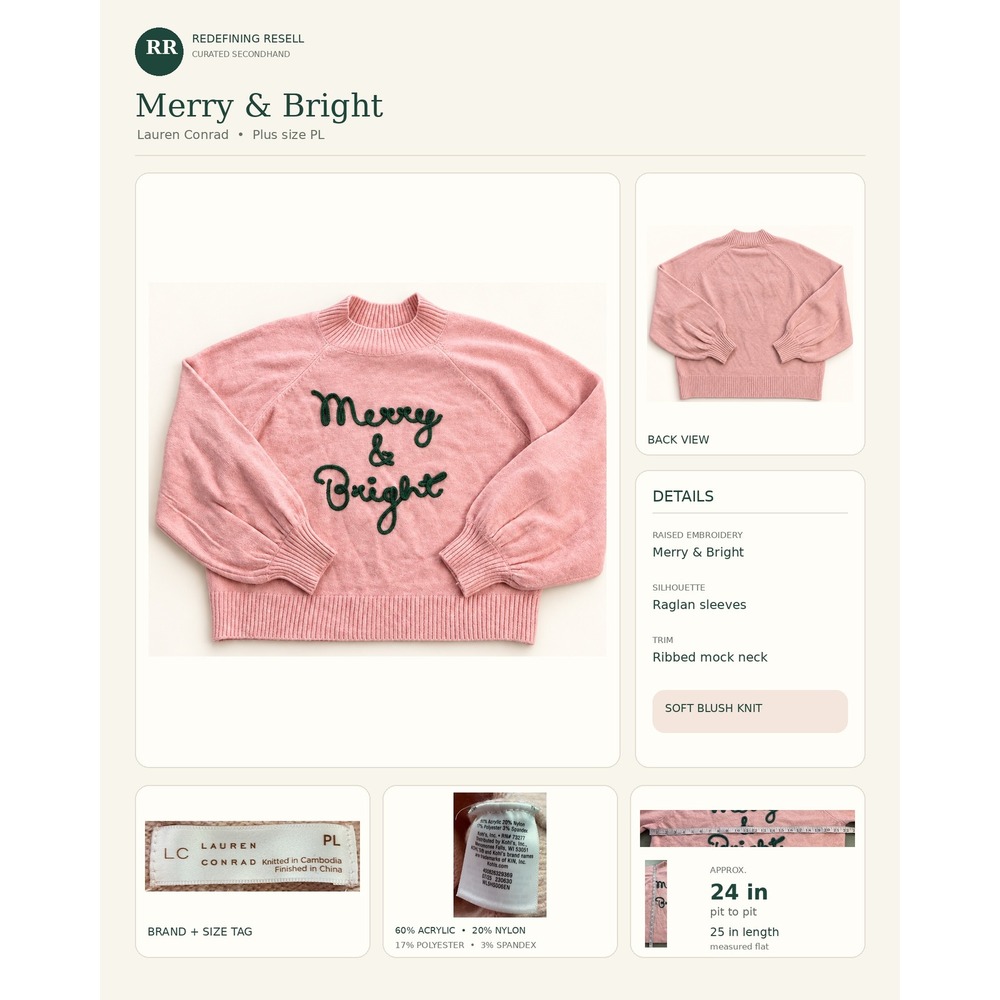 Lauren Conrad Merry & Bright Pink Mock Neck Sweater Petite Large PL Holiday